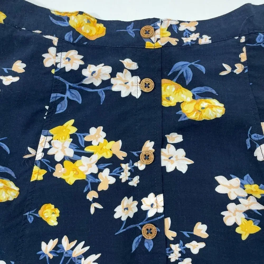 Floral Button Front Mini Skater Skirt